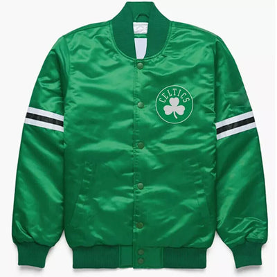 Men Boston Celtics Vintage 80s Green Satin Varsity Jacket - NBA
