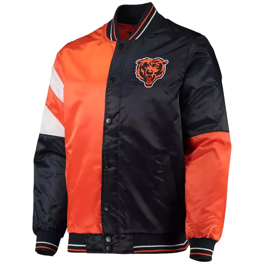 Chicago Bears Orange & Black Satin Letterman Varsity Jacket - NFL