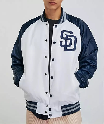 Men San Diego Padres Brown The Diamond Full-Snap Jacket with Embroidery logos blue and white - MLB