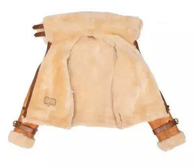 Kristy Vintage Cognac Women Crop Shearling Double collar Bomber Lambskin Jacket
