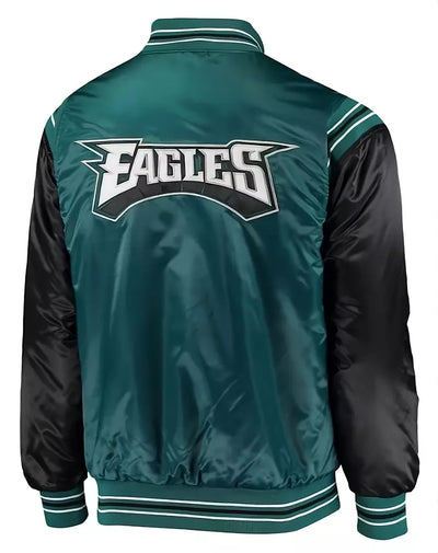 Philadelphia Eagles Full Snap Satin Varsity Jacket Embroidery logos green and black - NFL