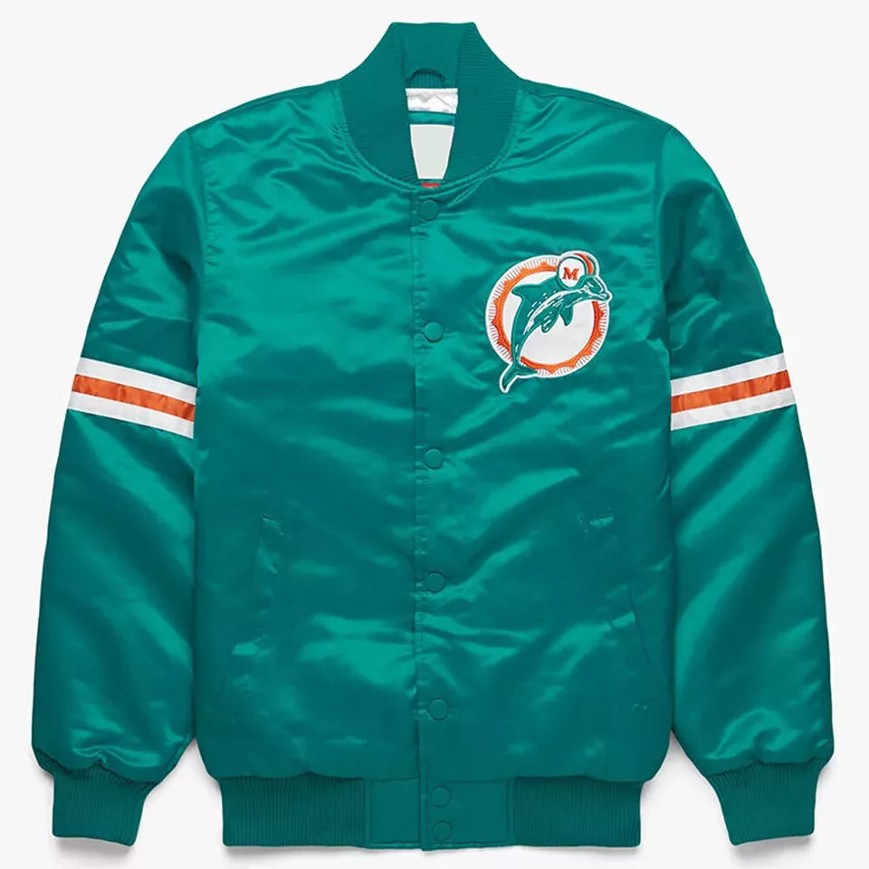 Miami Dolphins Turquoise Satin Letterman Varsity Jacket green - NFL
