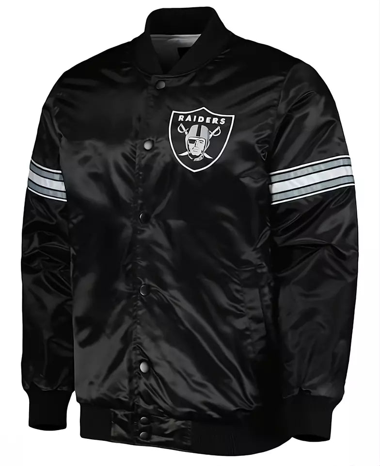 Las Vegas Raiders Black Satin Varsity Jacket full-snap Embroidery logos black - NFL