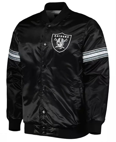 Las Vegas Raiders Black Satin Varsity Jacket full-snap Embroidery logos black - NFL