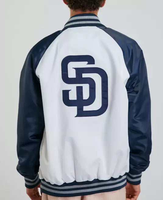 Men San Diego Padres Brown The Diamond Full-Snap Jacket with Embroidery logos blue and white - MLB
