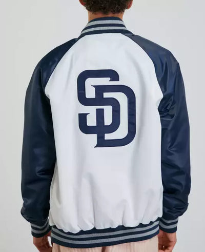 Men San Diego Padres Brown The Diamond Full-Snap Jacket with Embroidery logos blue and white - MLB