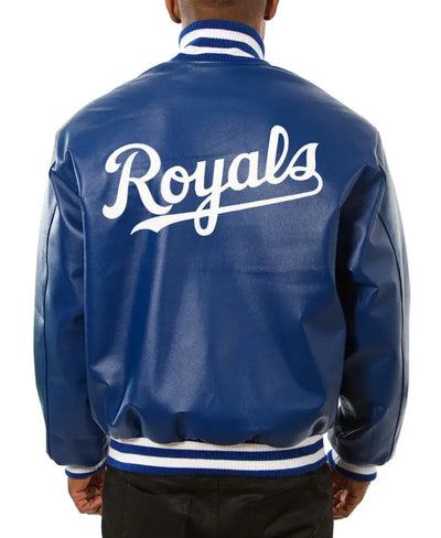 Men Kansas City Royals Letterman Varsity Jacket Blue Full Leather - MLB
