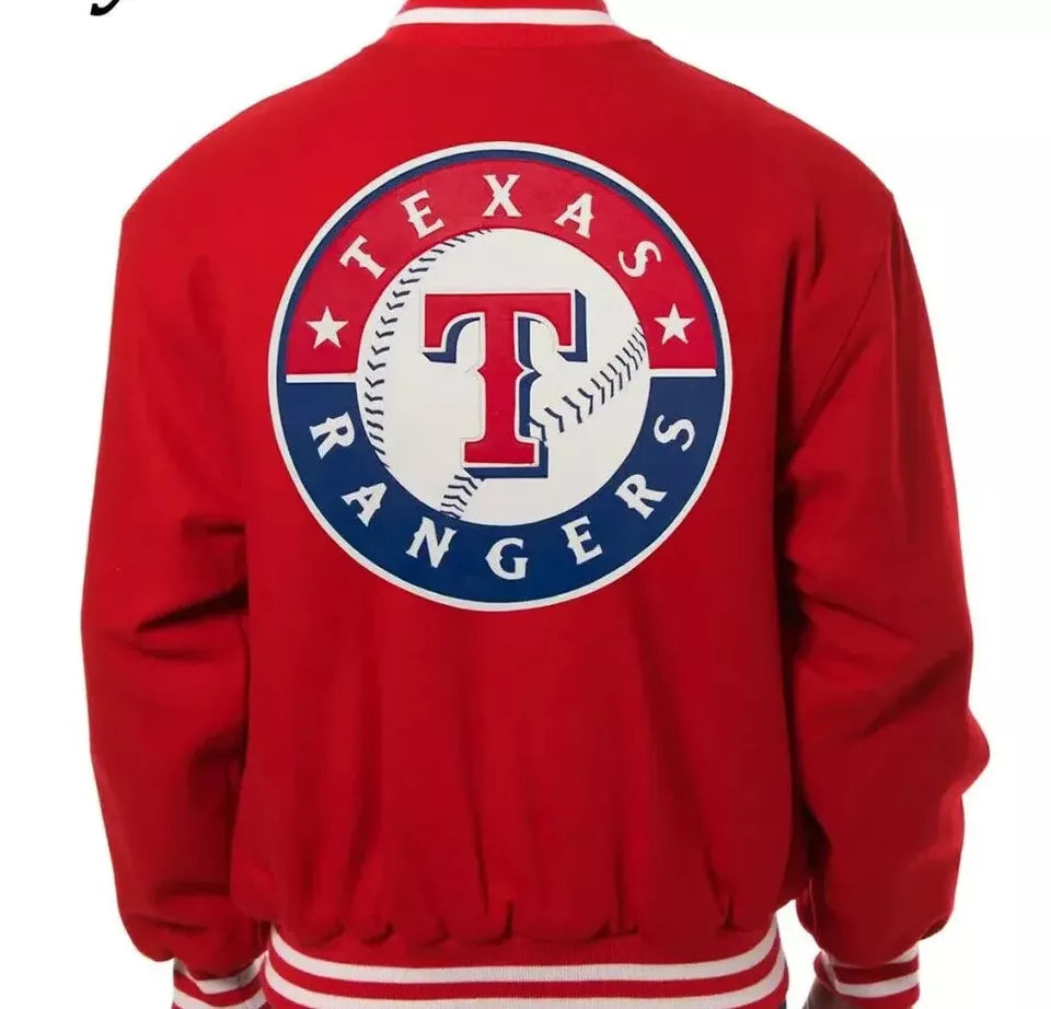 Men Letterman Texas Rangers Red All Wool Varsity Jacket - MLB