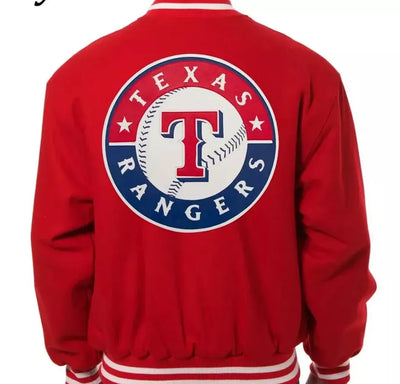 Men Letterman Texas Rangers Red All Wool Varsity Jacket - MLB