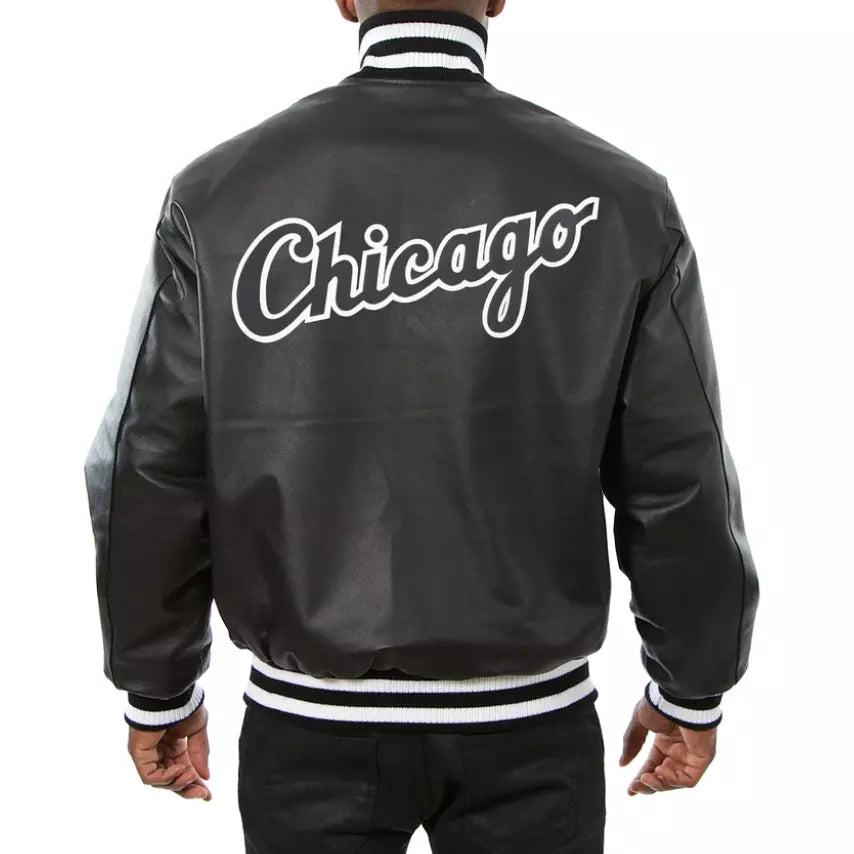 Men Chicago White Sox Letterman Varsity Jacket Black Genuine Lambskin Leather - MLB