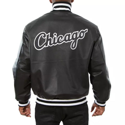 Men Chicago White Sox Letterman Varsity Jacket Black Genuine Lambskin Leather - MLB