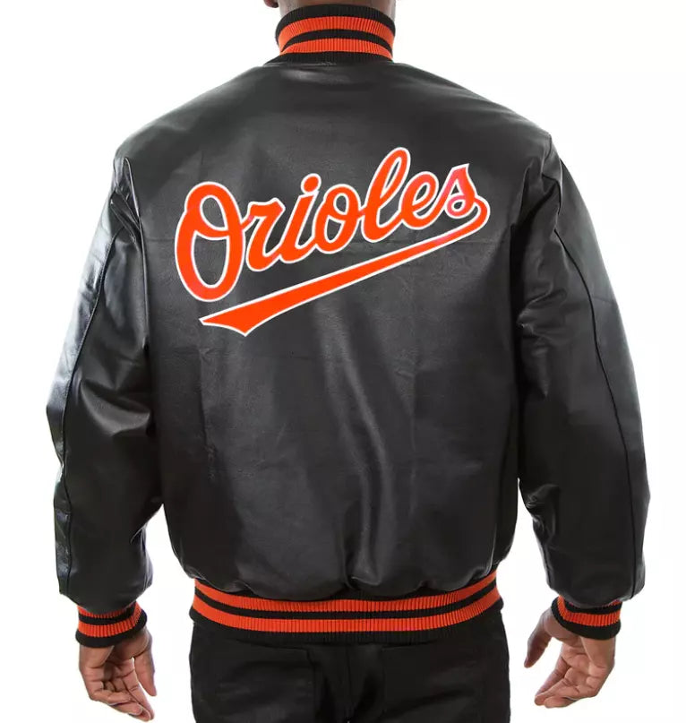 Men Baltimore Orioles Inspired Fan Letterman Varsity Jacket Genuine Soft Leather black - MLB