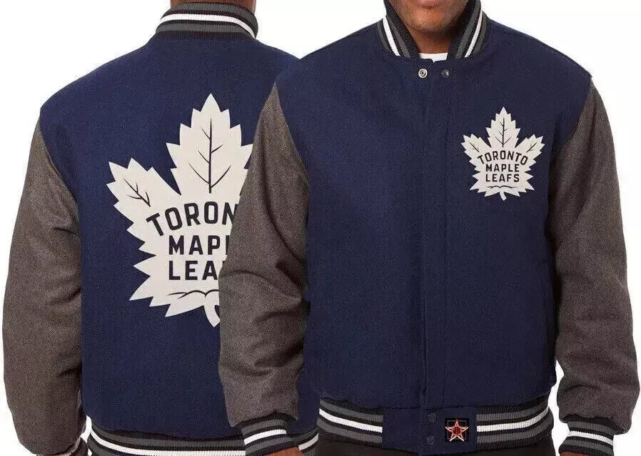 Toronto Maple Leaf Varsity Jacket Embroidered All Wool Jacket - Navy And Gray