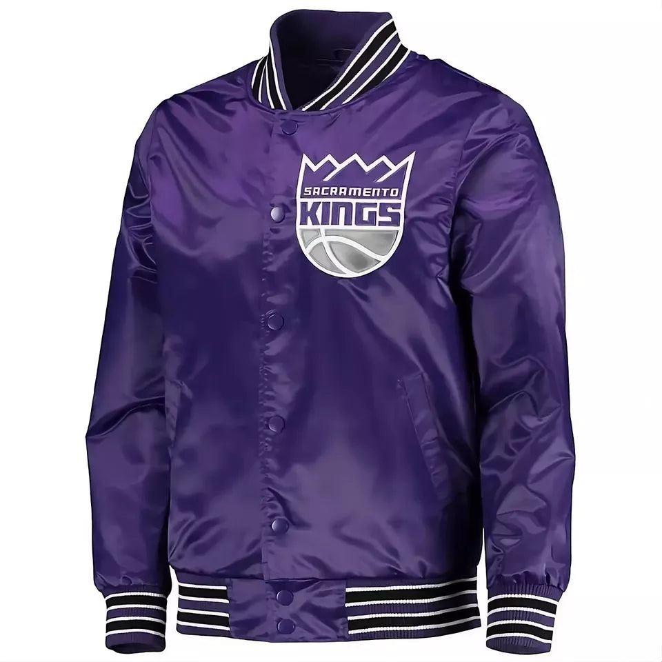 Sacramento Kings Purple Satin Letterman Basketball Varsity Jacket NBA