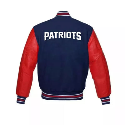 New England Patriots Varsity Jacket Wool & Genuine Leather Sleeves blue and red - NFL