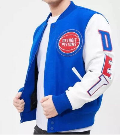 Men Letterman Detroit Pistons Blue and White Varsity Jacket - NBA