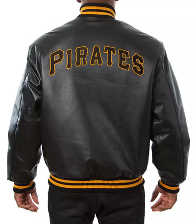 Men Letterman Pittsburgh Pirates Black Varsity Jacket Genuine Sheep Leather - MLB