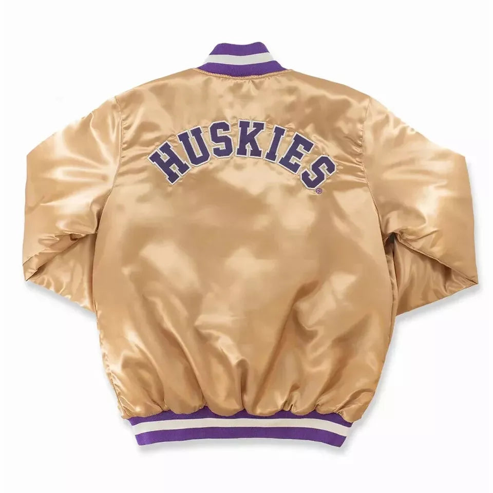 Kids Washington Huskies Golden Satin Varsity Bomber Jacket