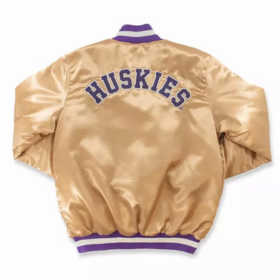 Kids Washington Huskies Golden Satin Varsity Bomber Jacket