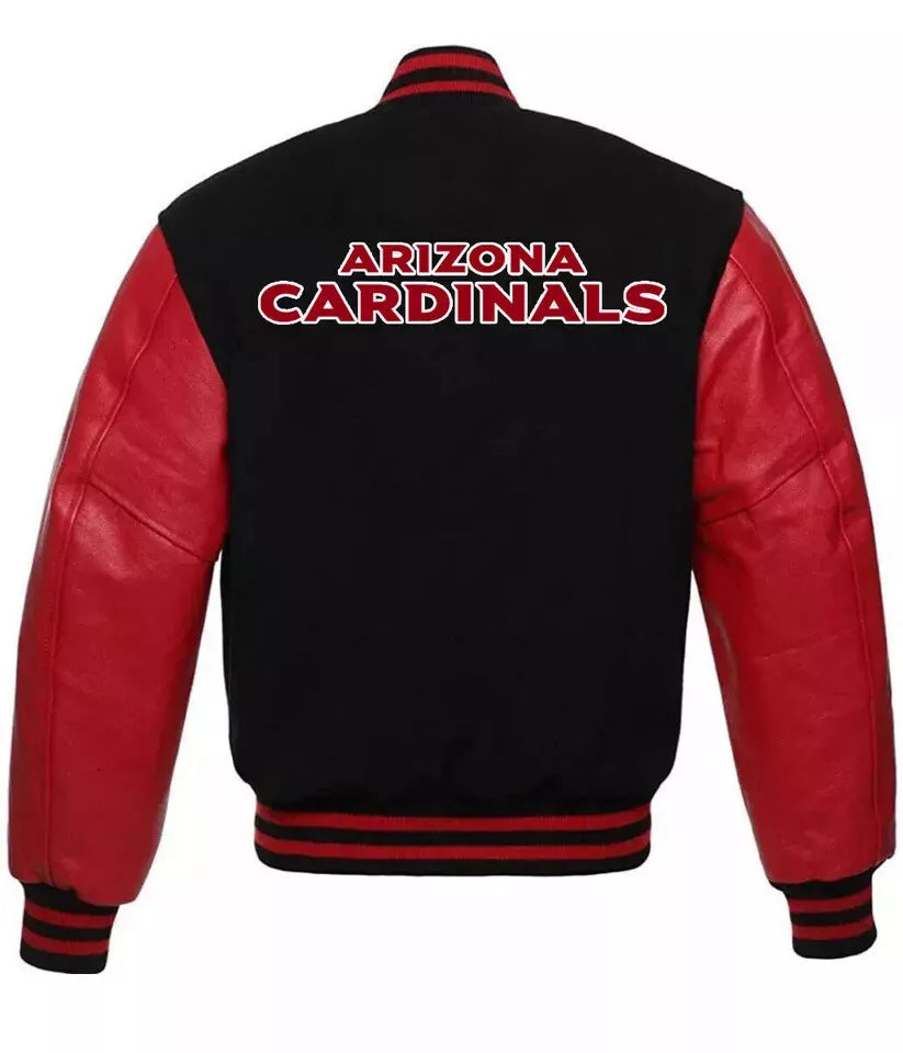Men Arizona Cardinals Varsity Jacket Wool & Genuine Leather Sleeves black and red - NFL