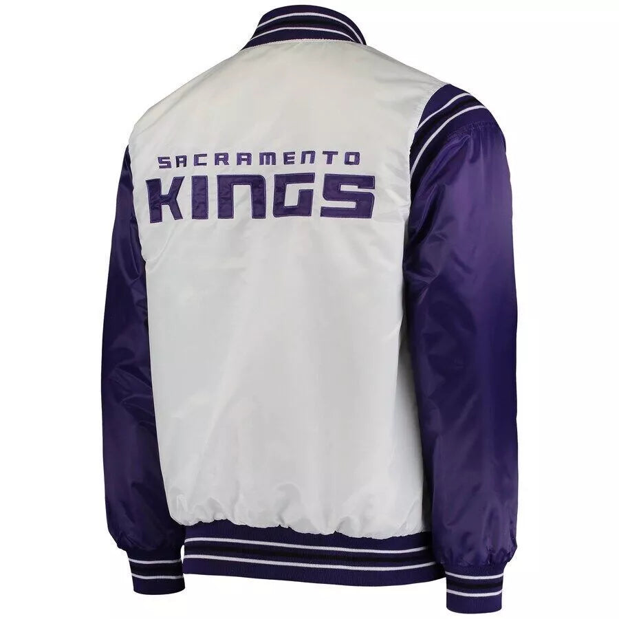 Men Sacramento Kings White Satin Letterman Varsity Jacket - NBA