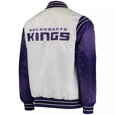 Men Sacramento Kings White Satin Letterman Varsity Jacket - NBA