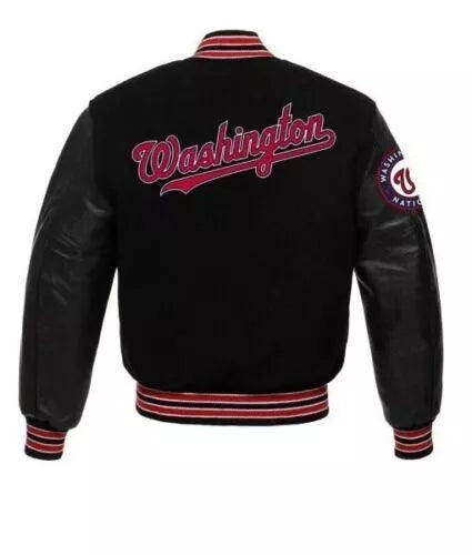 Men Letterman Washington Nationals Black Varsity Jacket - MLB