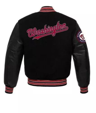 Men Letterman Washington Nationals Black Varsity Jacket - MLB