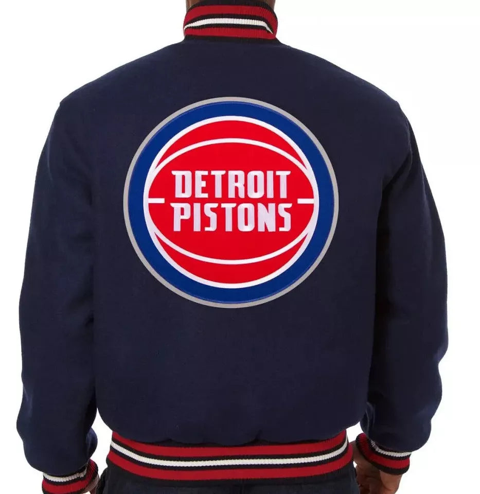 Men Letterman Detroit Pistons Navy Blue All Wool Varsity Jacket - NBA
