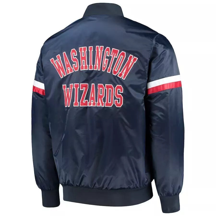 Men Washington Wizards Navy Blue Satin Letterman Varsity Jacket - NBA