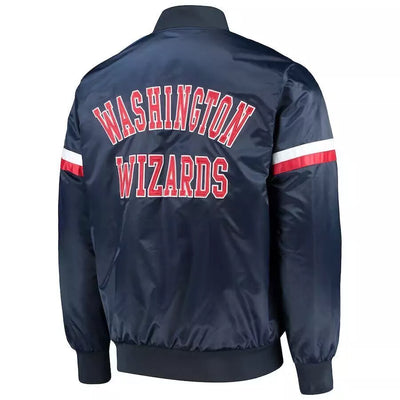 Men Washington Wizards Navy Blue Satin Letterman Varsity Jacket - NBA