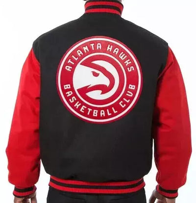 NBA Atlanta Hawks Black and Red All Wool Varsity Jacket