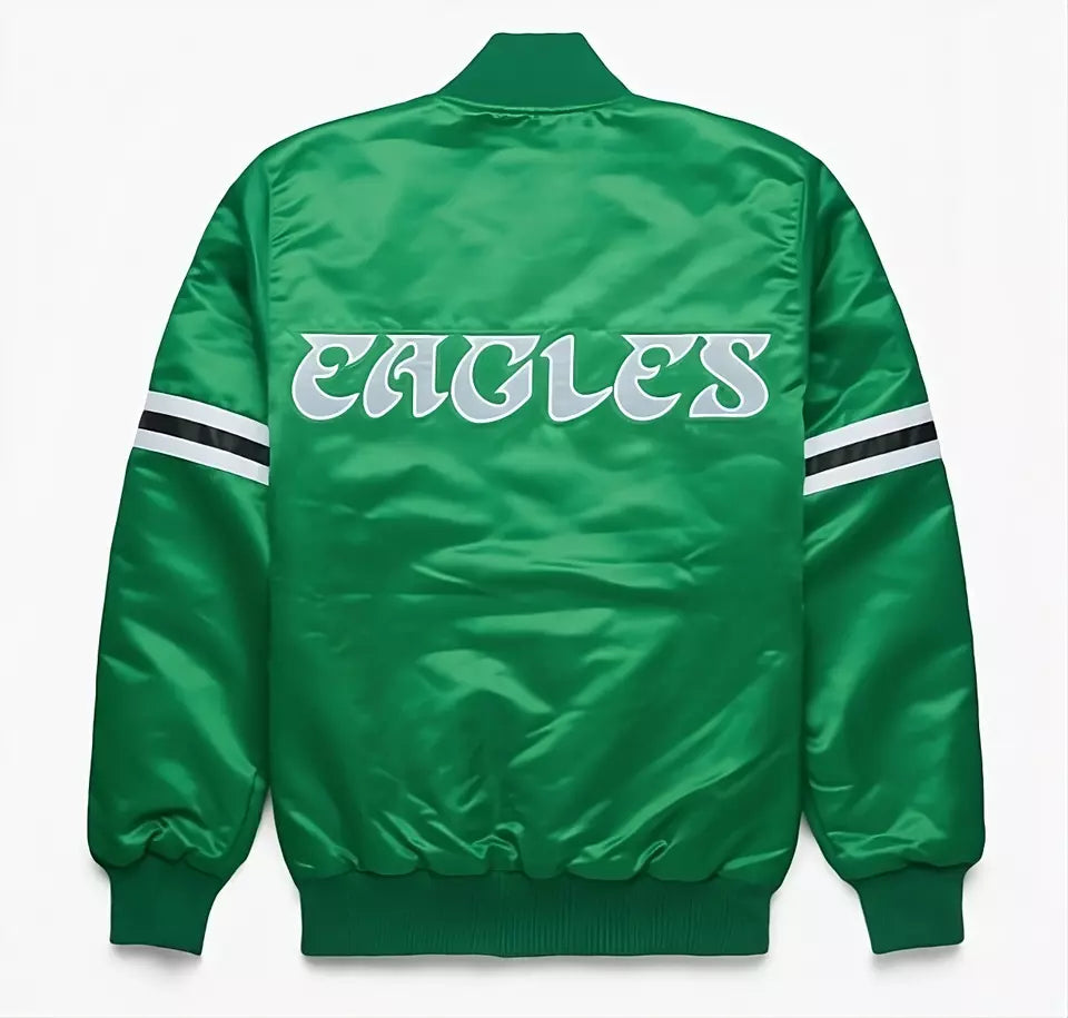 Men Classic Philadelphia Eagles 80s Green Satin Varsity Jacket Embroidery logos - NFL