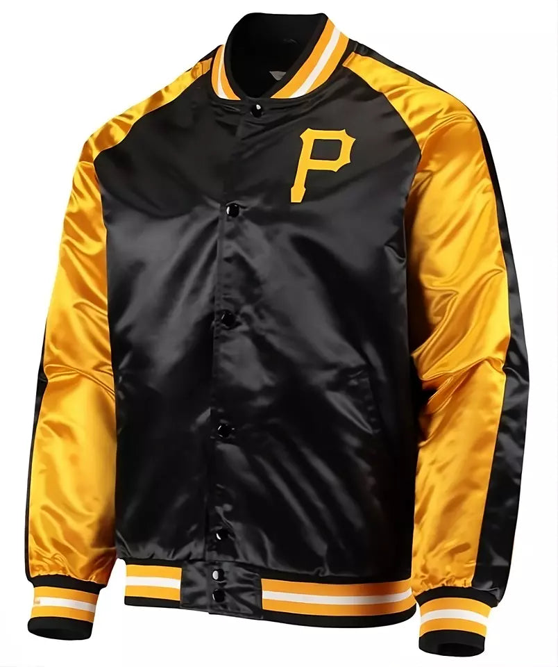 Men Pittsburgh Pirates Full-Snap Jacket with Embroidery logo Patches Black & Yellow - MLB