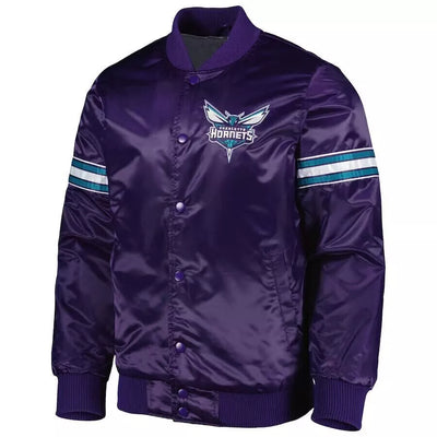 Charlotte Hornets Purple Satin Kids Letterman Varsity Jacket - NBA