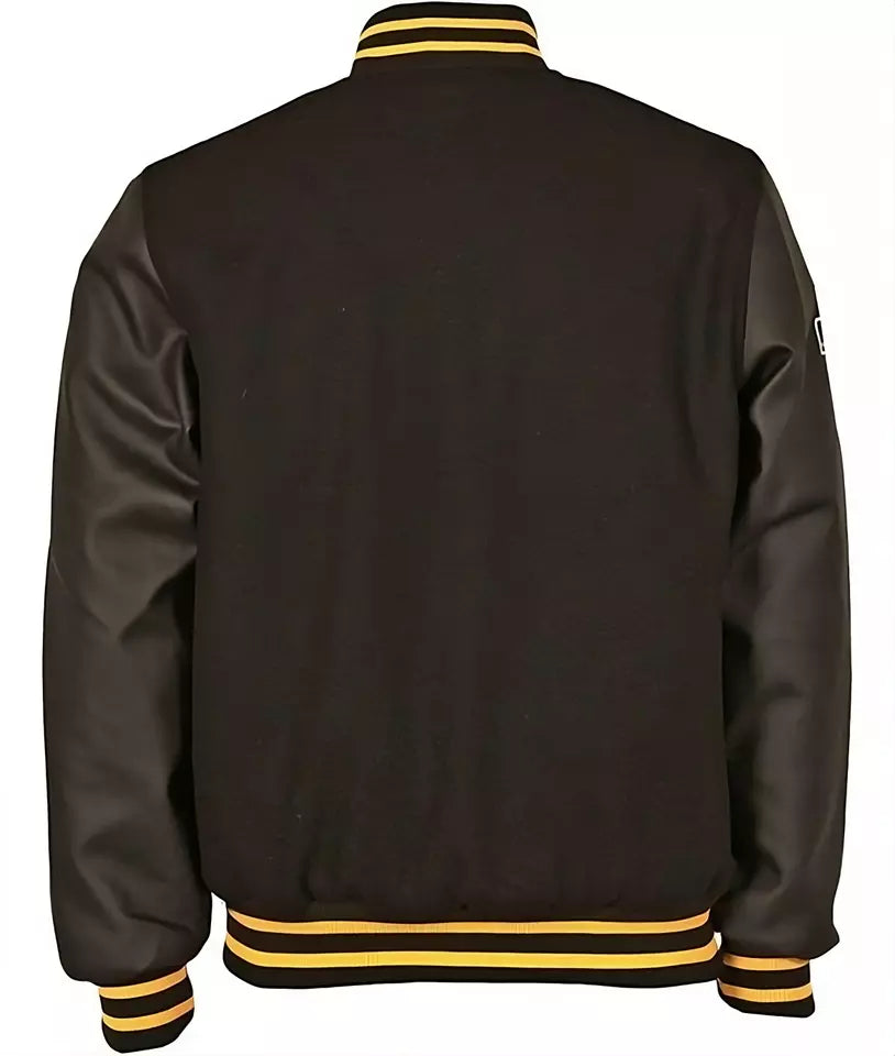 Men Pittsburgh Pirates Black Letterman Varsity Jacket with Real Leather Sleeves - MLB