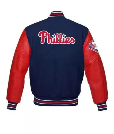 Letterman Philadelphia Phillies Varsity Jacket Wool With Genuine Leather Sleeves red and blue - MLB