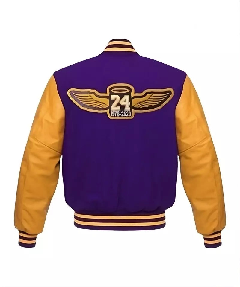 Men Los Angeles Lakers Letterman Varsity Jacket With Genuine Leather Sleeves - NBA