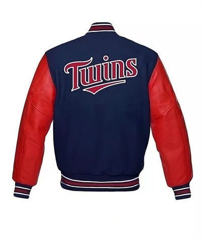 Men Minnesota Twins Navy Letterman Varsity Jacket With Red Genuine Leather Sleeves - MLB
