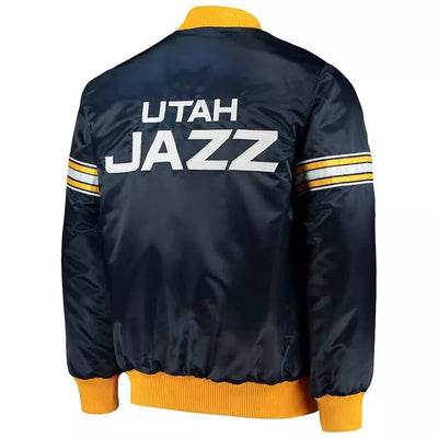 Men Utah Jazz Navy Blue Satin Letterman Varsity Jacket - NBA