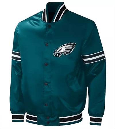 Philadelphia Eagles Full Snap Satin Varsity Jacket Embroidery logos green - NFL