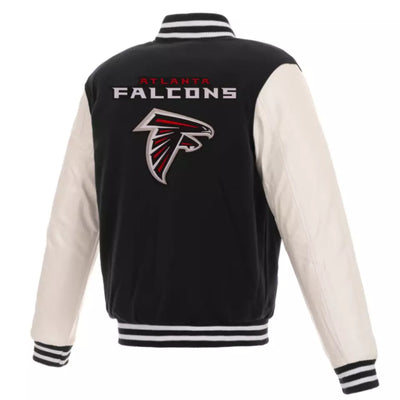Atlanta Falcons Letterman Varsity Jacket Wool with Genuine Leather sleeves black and white - NFL