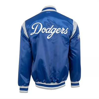 Men Los Angeles Dodgers Blue Satin Varsity Jacket Full-snap Embroidery logos - MLB