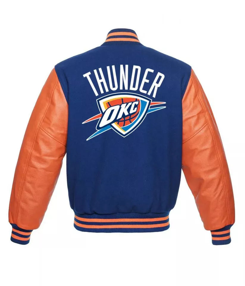 Men Letterman Oklahoma City Thunder Blue and Orange Varsity Jacket - NBA