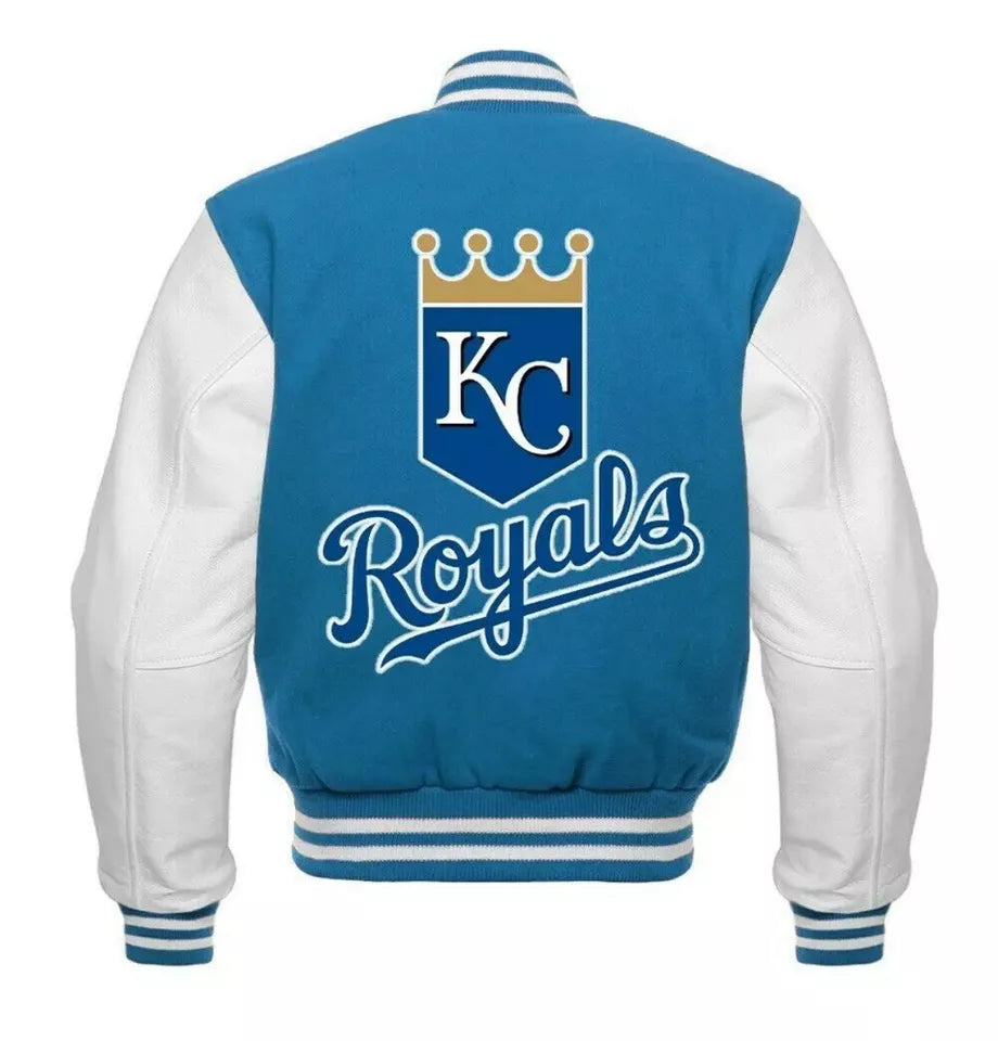 Kansas City Royals Blue and White Letterman Varsity Jacket