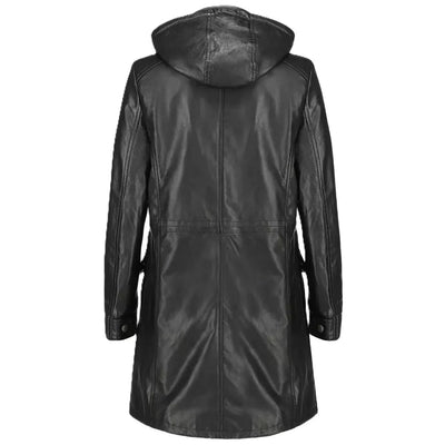 Women's Black 100% Geniune Lambskin Leather Party Wear Trench Coat Hoodie Jacket