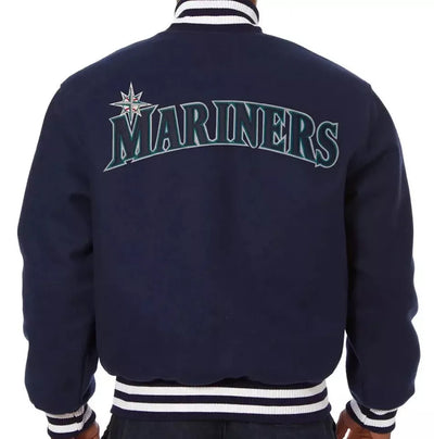 Men Letterman Seattle Mariners Navy Blue All Wool Varsity Jacket - MLB