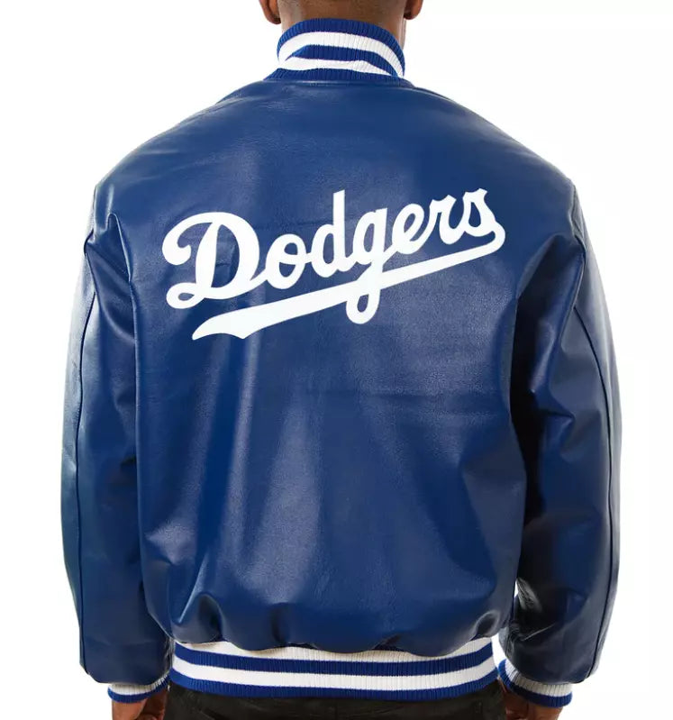 Men Los Angeles Dodgers Classic Blue Genuine Sheep Leather Letterman Varsity Jacket - MLB