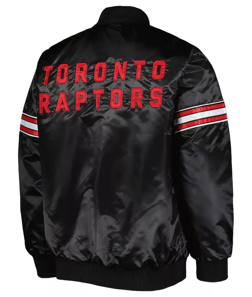 Men Toronto Raptors Black Satin Letterman Bomber Varsity Jacket - NBA