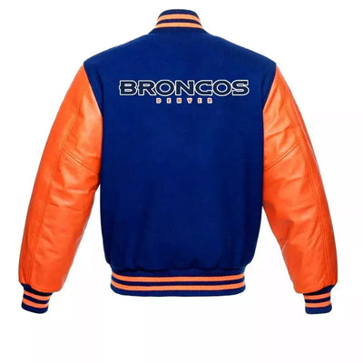 Denver Broncos Letterman Varsity Jacket Wool & Genuine Leather Sleeves - NFL